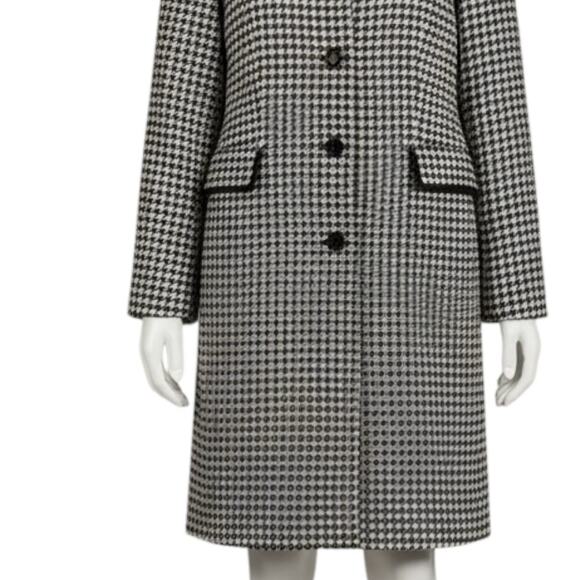 Apostrophe Houndstooth Long Wool Coat Black White Button Front Size 12 - Picture 4 of 11
